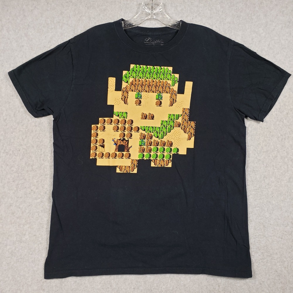 Gamer Legend of Zelda Nintendo Mens Black Large 8-Bit Pixel Map‎ Graphic T-Shirt